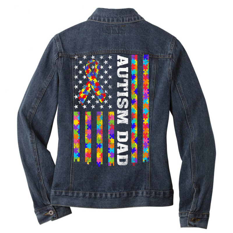 Autism Awareness Proud Autism Dad Vintage Usa Flag Gift Men Ladies Denim Jacket by EricWade | Artistshot