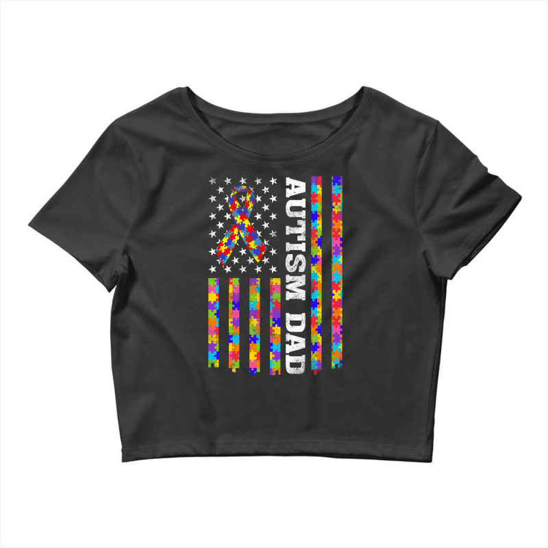 Autism Awareness Proud Autism Dad Vintage Usa Flag Gift Men Crop Top by EricWade | Artistshot