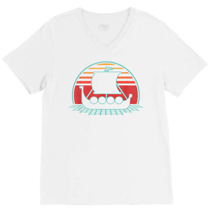 Viking Ship Retro Vintage 80s Style Gift T Shirt V-neck Tee | Artistshot