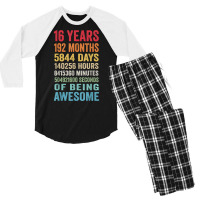 Vintage 16th Birthday Shirt Gifts 16 Years Old Being Awesome T Shirt Men's 3/4 Sleeve Pajama Set | Artistshot