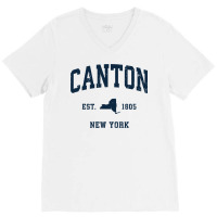 Canton New York Ny Vintage Athletic Navy Sports Design Long Sleeve T S V-neck Tee | Artistshot