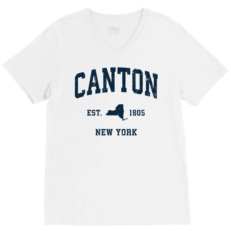 Canton New York Ny Vintage Athletic Navy Sports Design Long Sleeve T S V-neck Tee | Artistshot