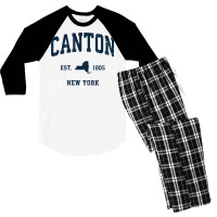 Canton New York Ny Vintage Athletic Navy Sports Design Long Sleeve T S Men's 3/4 Sleeve Pajama Set | Artistshot