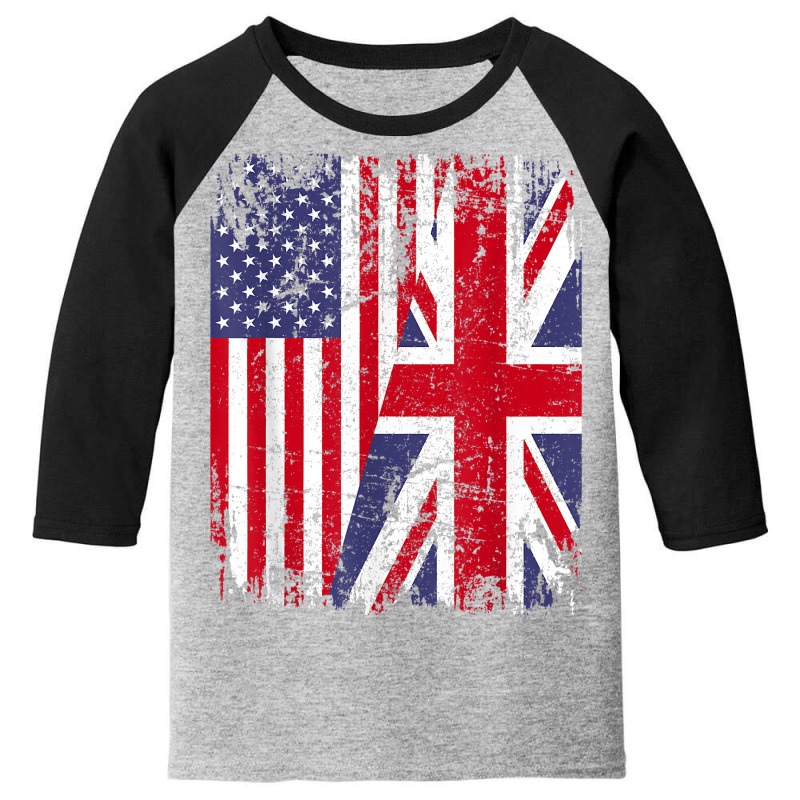 British Roots  Half American Flag  Britain Uk T Shirt Youth 3/4 Sleeve | Artistshot