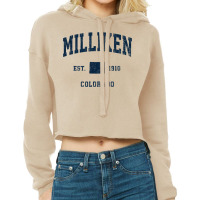 Milliken Colorado Co Vintage Athletic Navy Sports Design T Shirt Cropped Hoodie | Artistshot