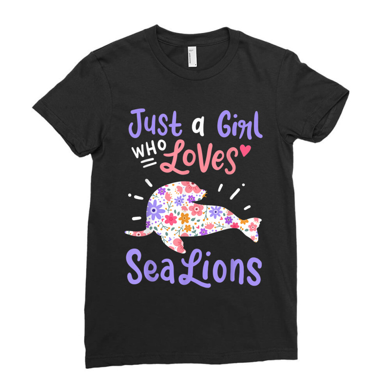 Sea Lion Just A Girl Who Loves Sea Lions Gift Ladies Fitted T-Shirt by Juan-Design | Artistshot