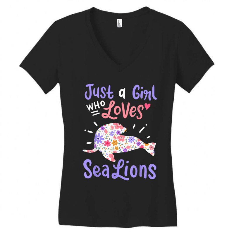 Sea Lion Just A Girl Who Loves Sea Lions Gift Women's V-Neck T-Shirt by Juan-Design | Artistshot