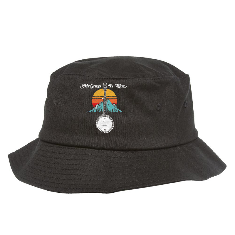 My Grass Is Blue Retro Rocky Mountain Banjo Bluegrass Bucket Hat | Artistshot