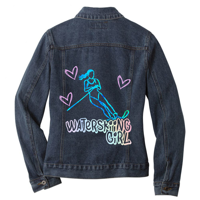 Water Ski Girl Gift For Water Skier Ladies Denim Jacket by GeorgeIden | Artistshot