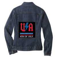 4th Of July Usa Rock N Roll Thunder Lightning Style   Usa Ladies Denim Jacket | Artistshot