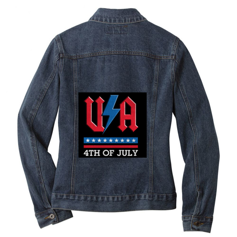 4th Of July Usa Rock N Roll Thunder Lightning Style   Usa Ladies Denim Jacket by loomcnultys | Artistshot