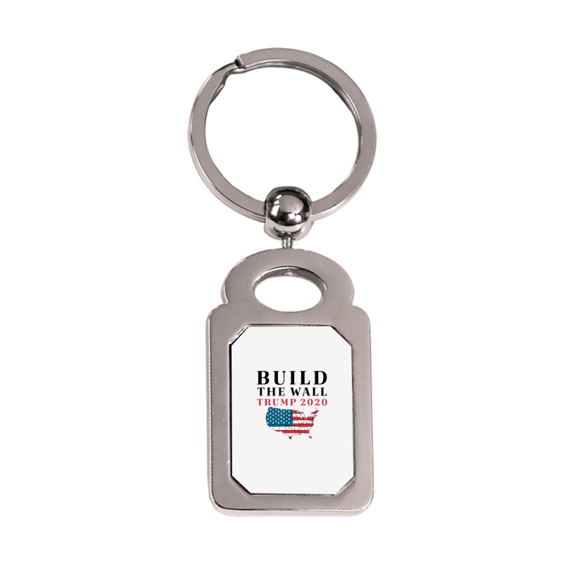 Build The Wall Trump 2020 T Shirt Silver Rectangle Keychain | Artistshot