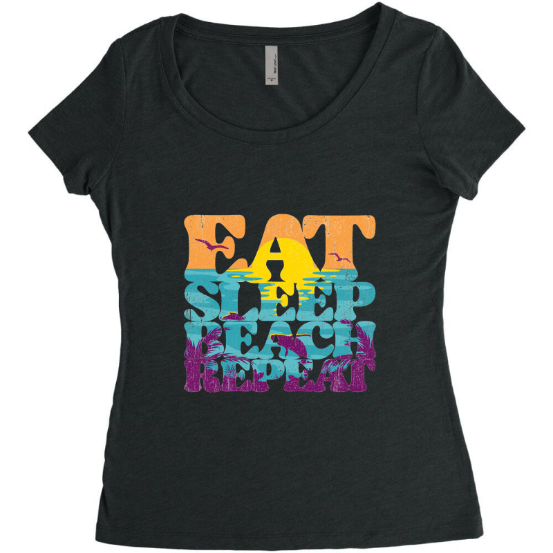 Eat Sleep Beach Repeat Retro Sunset Paradise   Eat Sleep Beach Repeat Women's Triblend Scoop T-shirt by loomcnultys | Artistshot