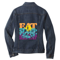 Eat Sleep Beach Repeat Retro Sunset Paradise   Eat Sleep Beach Repeat Ladies Denim Jacket | Artistshot