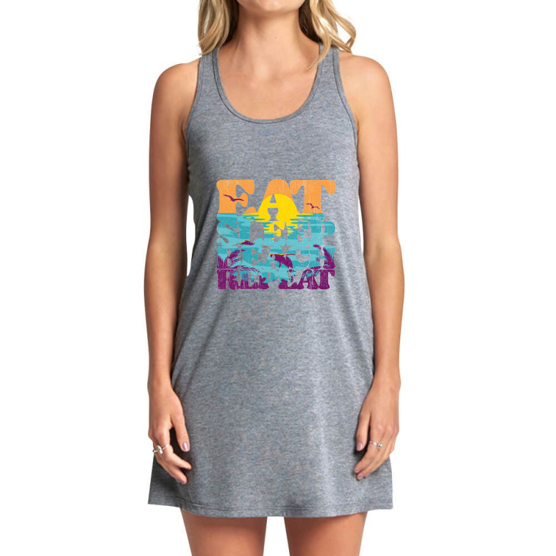 Eat Sleep Beach Repeat Retro Sunset Paradise   Eat Sleep Beach Repeat Tank Dress by loomcnultys | Artistshot