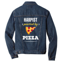 Harpist Powered By Pizza Funny Gift Men Denim Jacket | Artistshot