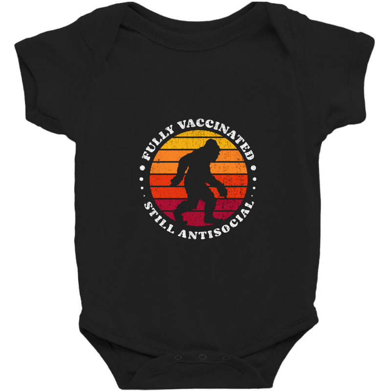 Fully Vaccinated Still Antisocial Bigfoot Retro Sunset   Fully Vaccina Baby Bodysuit by loomcnultys | Artistshot