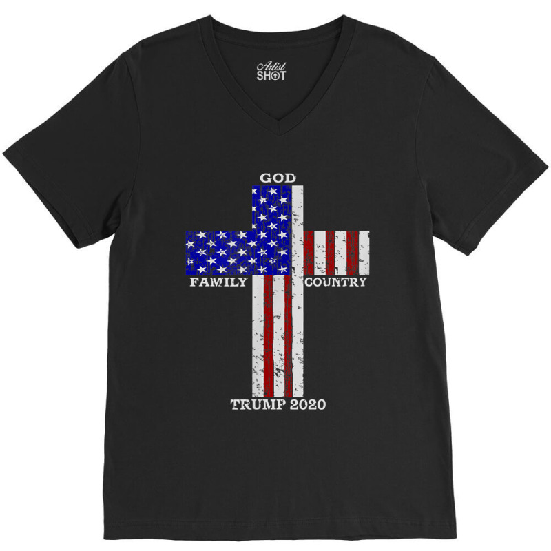 Christian Faith God Family Country Trump 2020 American Flag Funny Gift V-neck Tee | Artistshot