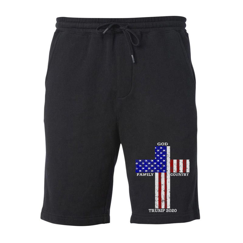 Christian Faith God Family Country Trump 2020 American Flag Funny Gift Fleece Short | Artistshot