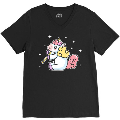 Flute T  Shirt Cute Unicorn Playing Flute   Flute Lover Gift T  Shirt V-neck Tee Designed By Minimax
