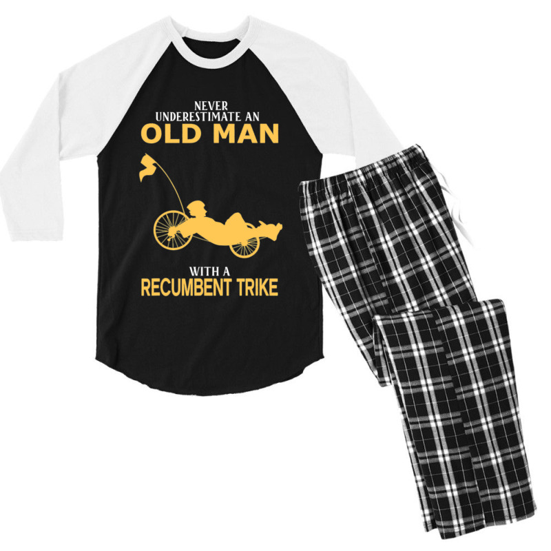 Never Underestimate Old Man With Recumbent Trike Men's 3/4 Sleeve Pajama Set by trokeryth | Artistshot