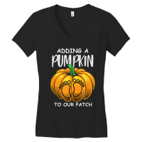 Pregnancy Thanksgiving Adding A Pumpkin To Our Patch T Shirt Women's V-neck T-shirt | Artistshot