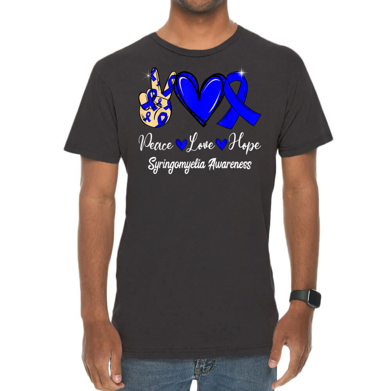 Syringomyelia Awareness Peace Love Hope Blue Ribbon T Shirt Vintage T-shirt | Artistshot