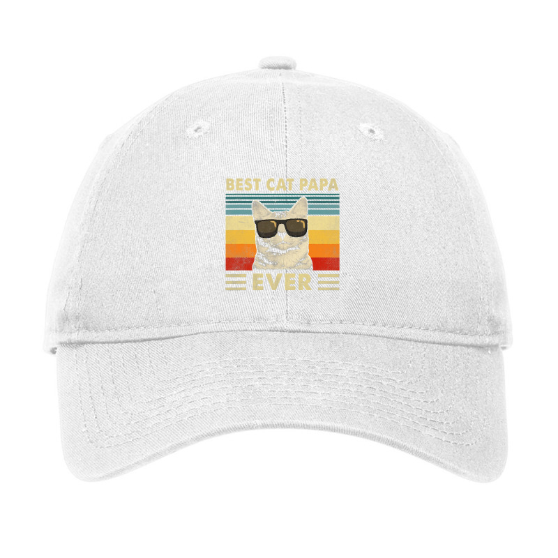 Best Cat Papa Ever  Vintage Retro Cat Dad Father Day Adjustable Cap | Artistshot