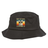 Best Cat Papa Ever  Vintage Retro Cat Dad Father Day Bucket Hat | Artistshot