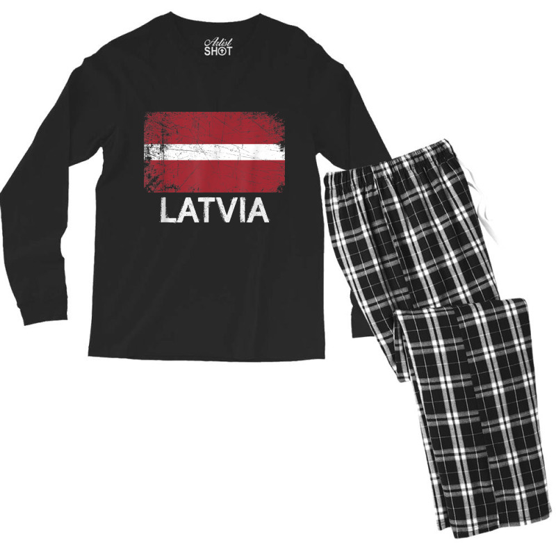 Latvian Flag T Shirt  Vintage Made In Latvia Gift Men's Long Sleeve Pajama Set | Artistshot