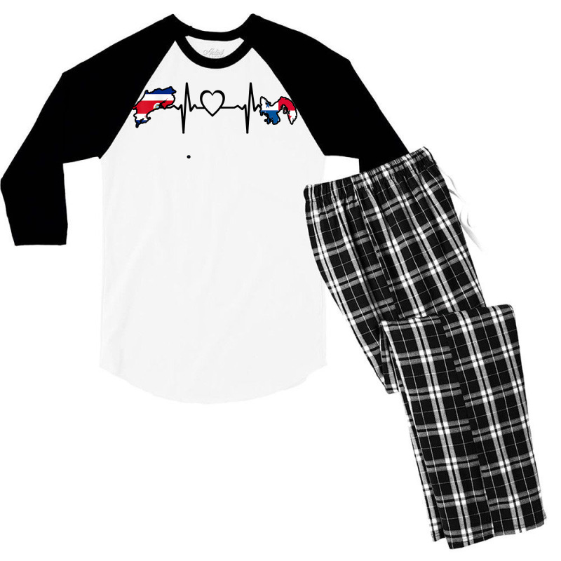 Costa Rica Panama Flag Costa Rican Panamanian Heartbeat T Shirt Men's 3/4 Sleeve Pajama Set by pilusoekyokeln | Artistshot