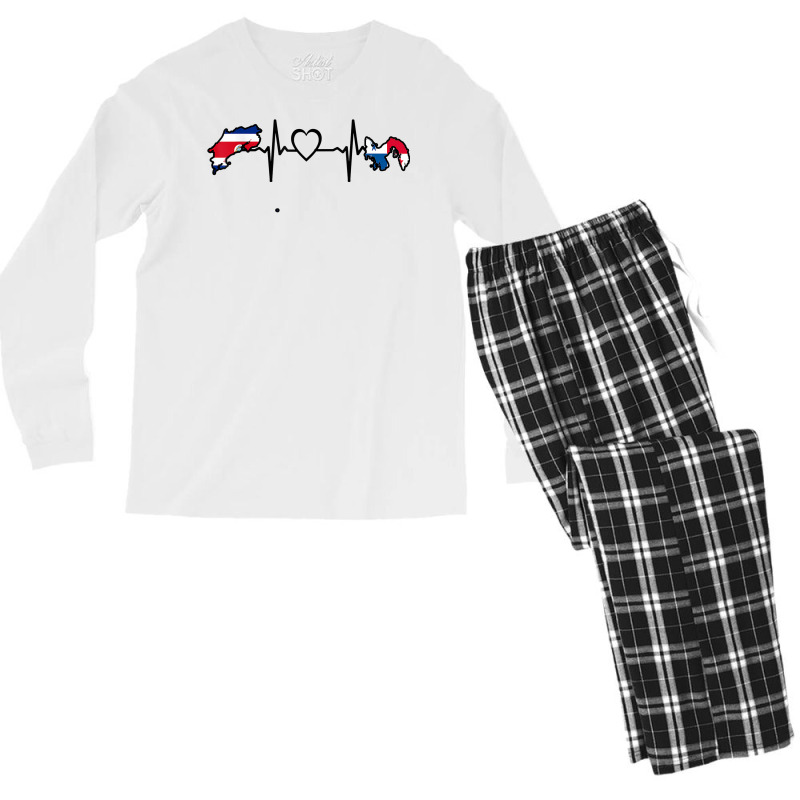 Costa Rica Panama Flag Costa Rican Panamanian Heartbeat T Shirt Men's Long Sleeve Pajama Set by pilusoekyokeln | Artistshot