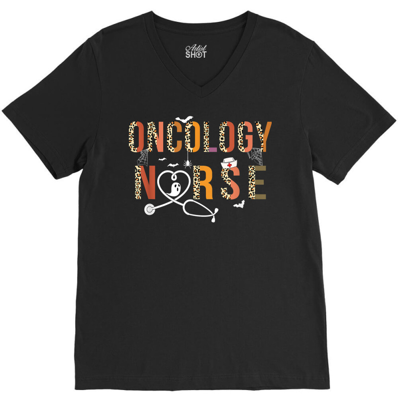 Boho Leopard Oncology Nurse Stethoscope Spooky Halloween T Shirt V-Neck Tee by woestebjparmal | Artistshot