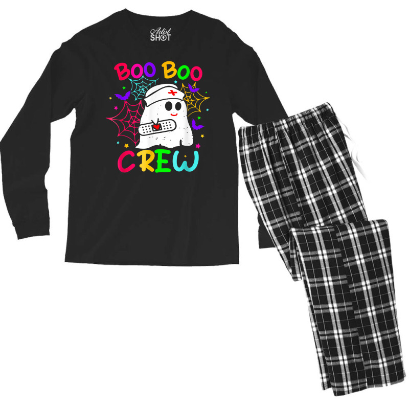 Restro Boo Boo Crew Design Halloween Ghost Nurse Costume T Shirt Men's Long Sleeve Pajama Set | Artistshot