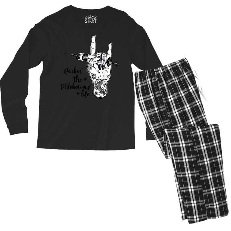 Rockin' The Phlebotomist Life Henna Hand With Syringe Gifts T Shirt Men's Long Sleeve Pajama Set | Artistshot