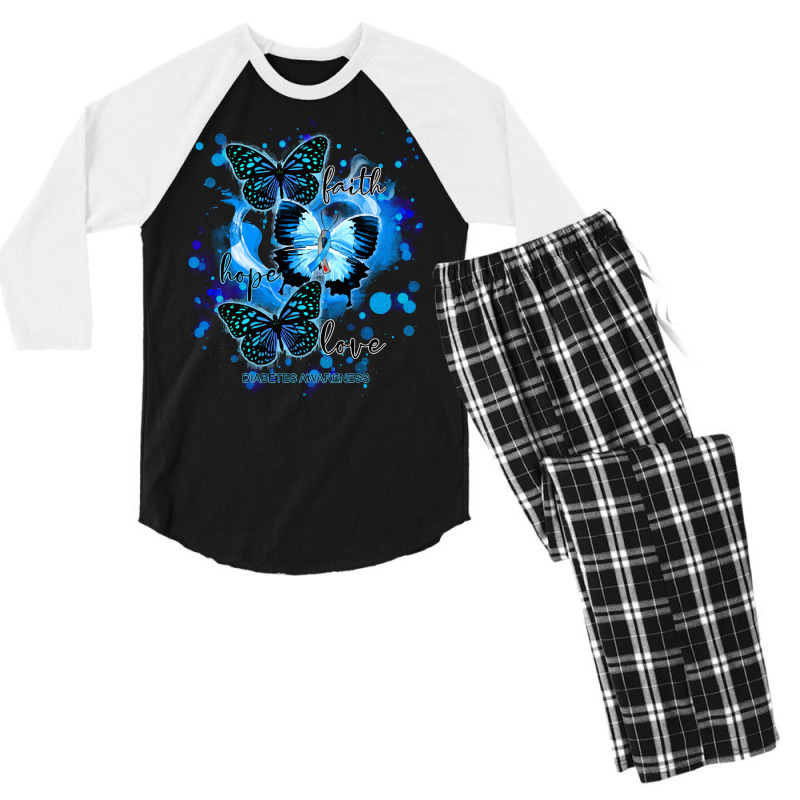 Faith Hope Love Diabetes Awareness T  Shirt Faith Hope Love Butterfly Men's 3/4 Sleeve Pajama Set | Artistshot