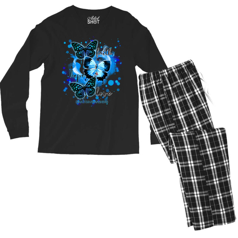 Faith Hope Love Diabetes Awareness T  Shirt Faith Hope Love Butterfly Men's Long Sleeve Pajama Set | Artistshot