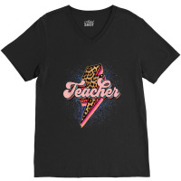 Teacher Leopard Lightning Thunder Western Back To School V-neck Tee | Artistshot