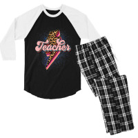 Teacher Leopard Lightning Thunder Western Back To School Men's 3/4 Sleeve Pajama Set | Artistshot