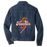 Teacher Leopard Lightning Thunder Western Back To School Men Denim Jacket | Artistshot