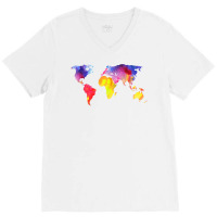 Beautiful Global World Map Watercolor Art Silhouette T Shirt V-neck Tee | Artistshot