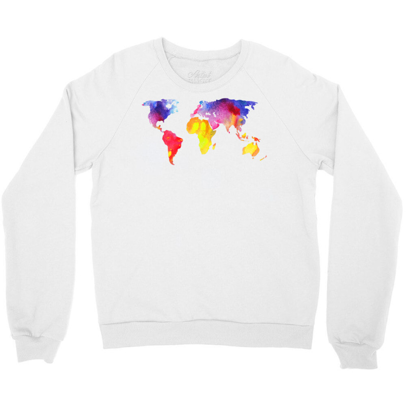 Beautiful Global World Map Watercolor Art Silhouette T Shirt Crewneck Sweatshirt | Artistshot