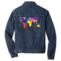 Beautiful Global World Map Watercolor Art Silhouette T Shirt Men Denim Jacket | Artistshot