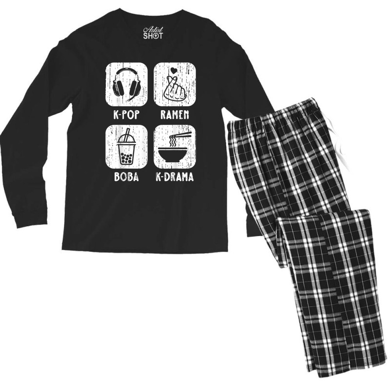 Cute Kawaii Kpop Ramen Boba Bubble Tea Kdrama Lover Men's Long Sleeve Pajama Set | Artistshot