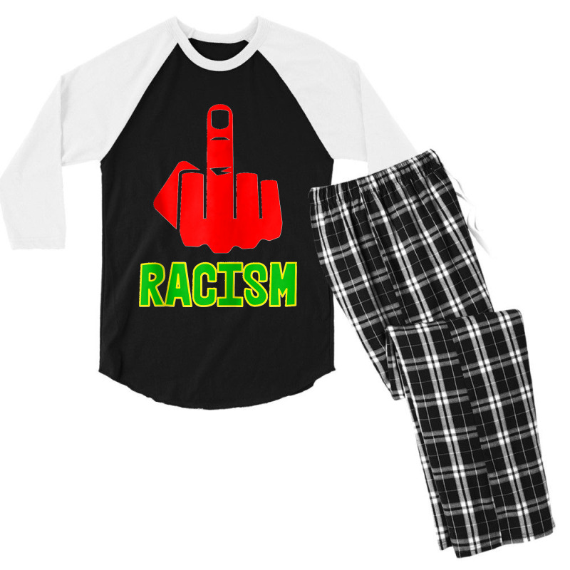 Fck Racism Middle Finger (black Green Yellow) Zip Hoodie Men's 3/4 Sleeve Pajama Set | Artistshot