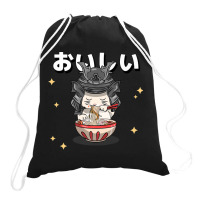 Cute Retro 90s Japanese Kawaii Ramen Samurai Cat Drawstring Bags | Artistshot