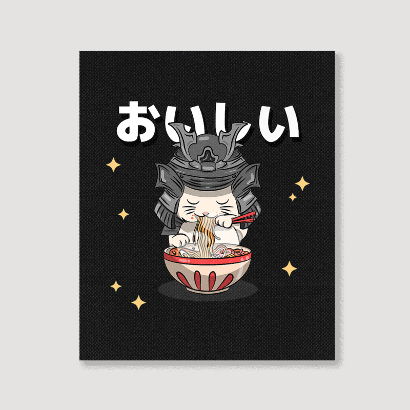 Cute Retro 90s Japanese Kawaii Ramen Samurai Cat Portrait Canvas Print | Artistshot