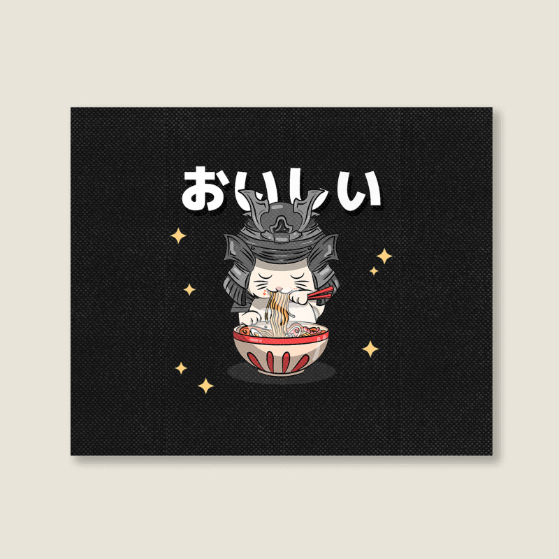 Cute Retro 90s Japanese Kawaii Ramen Samurai Cat Landscape Canvas Print | Artistshot