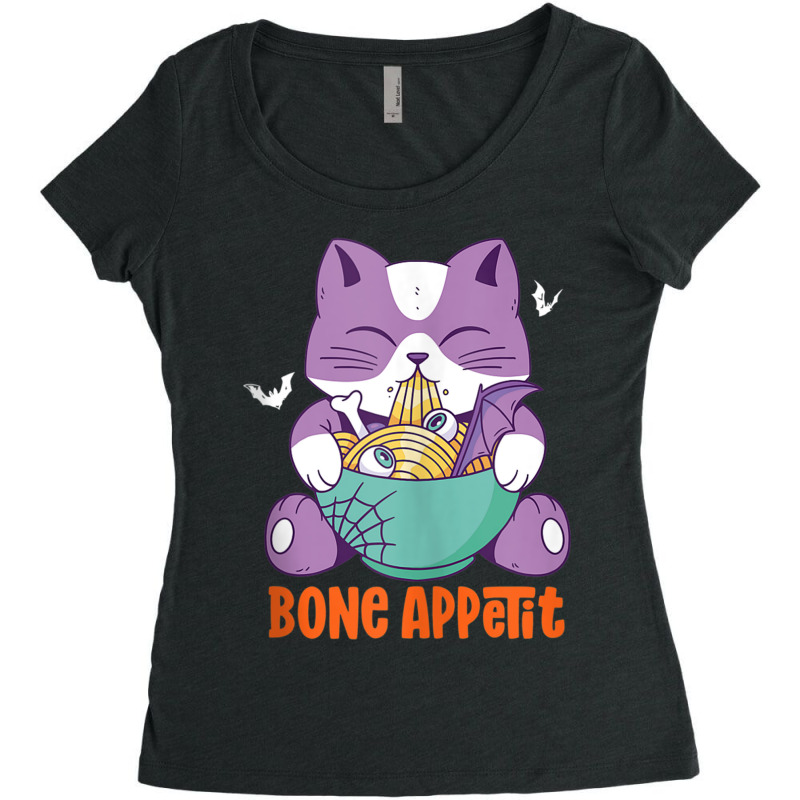 Funny Anime Cat Eat Bone Ramen Bon Appetit Halloween Puns Women's Triblend Scoop T-shirt by Valentino-Holt | Artistshot