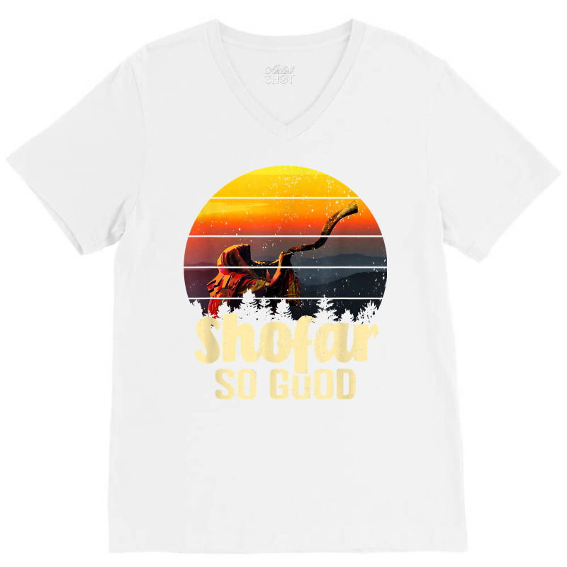 Shofar So Good Vintage Sunset Funny Rosh Hashanah T Shirt V-neck Tee | Artistshot